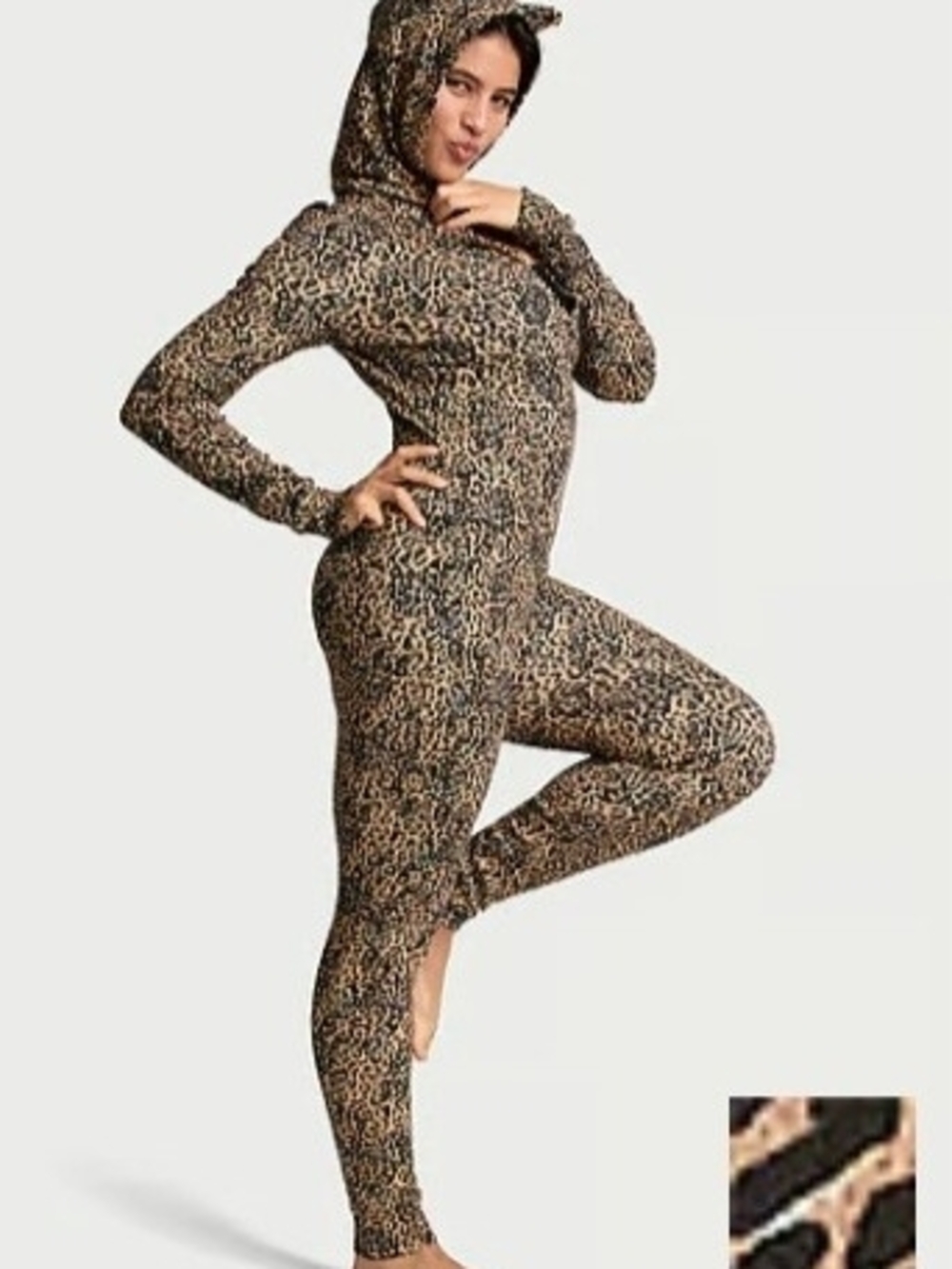 PINK Victoria's Secret Leopard Print Hooded Onesie Size M